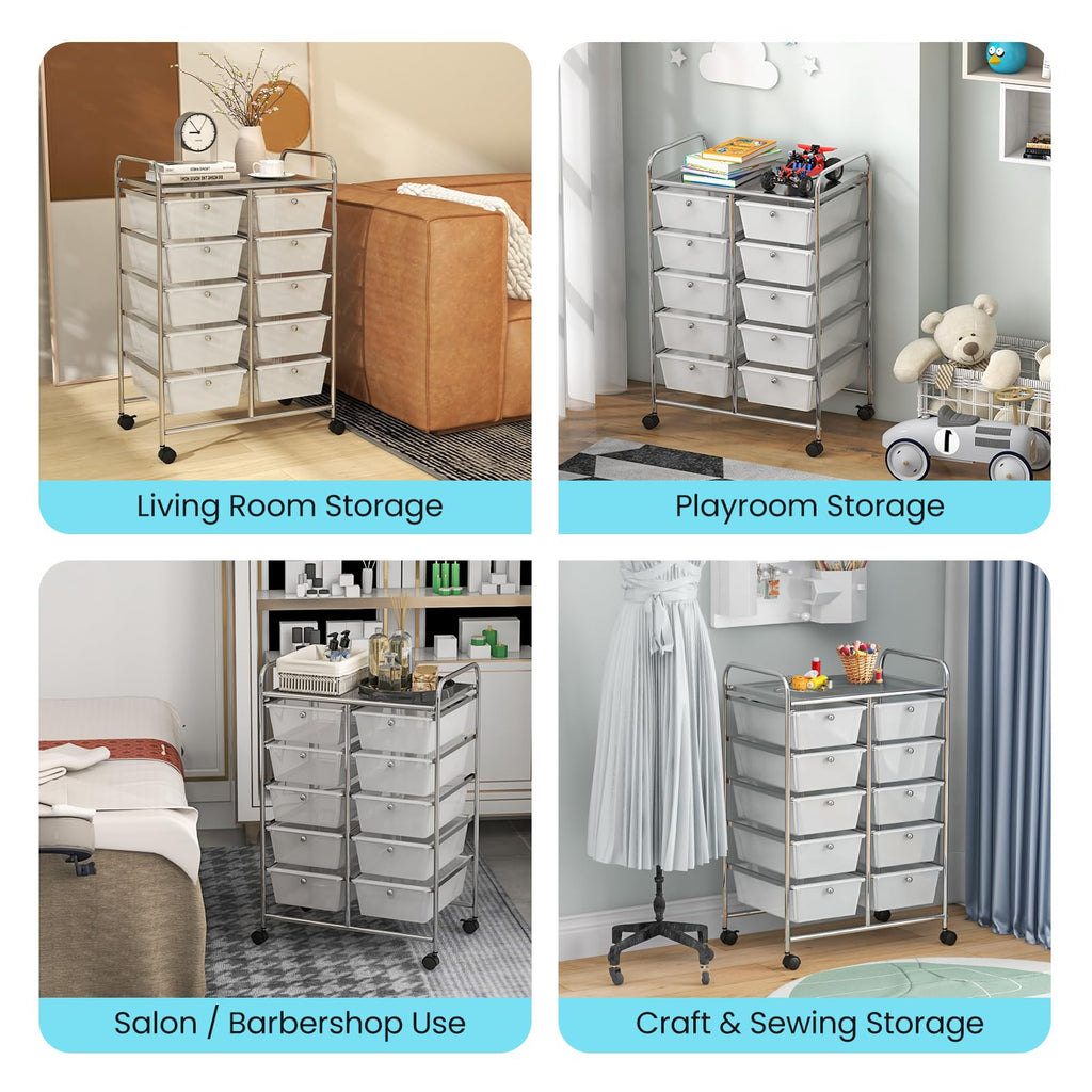 10 Drawer Rolling Storage Cart with Metal Frame L360310