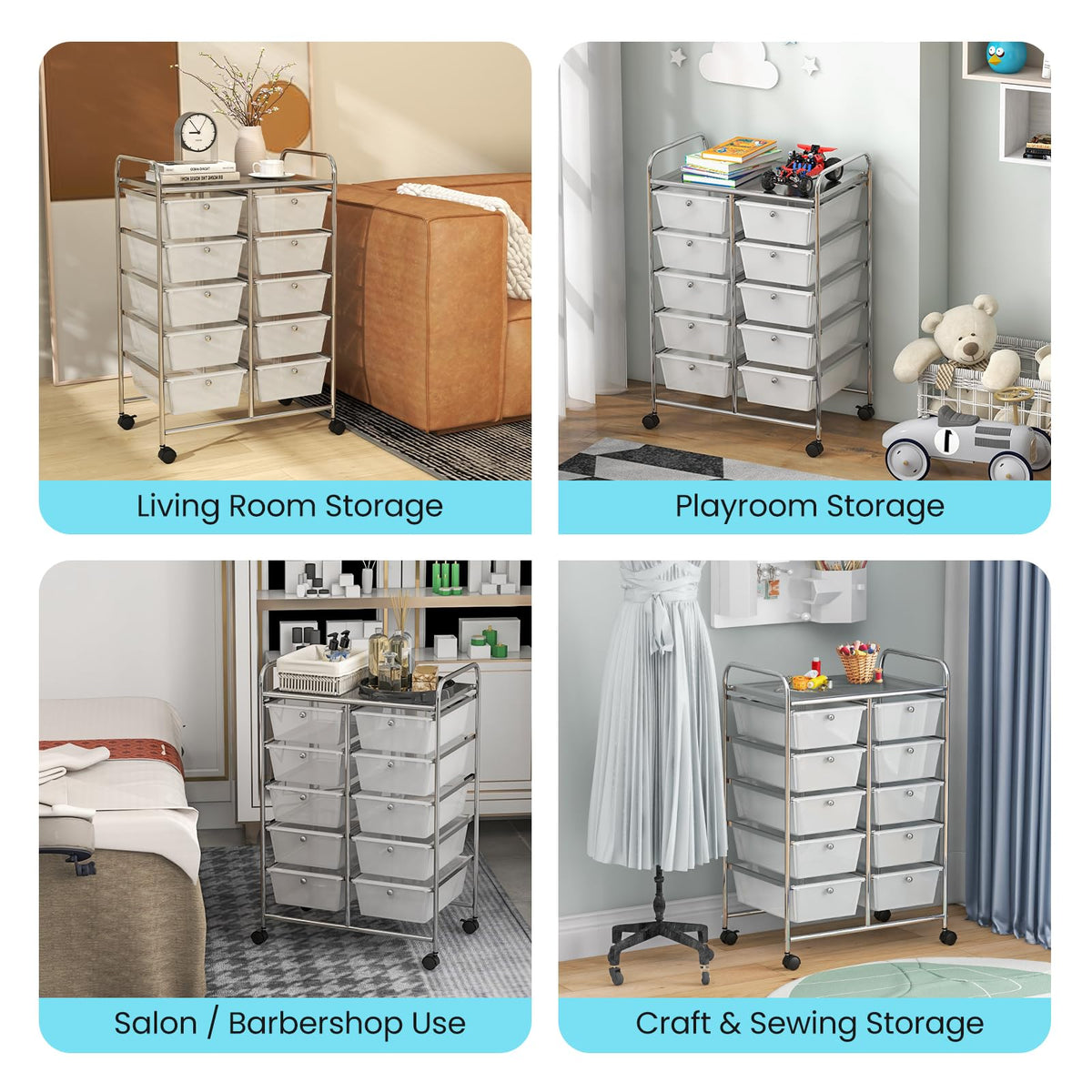 10 Drawer Rolling Storage Cart with Metal Frame L360310