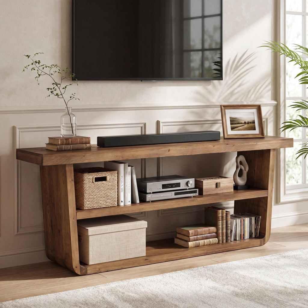 63" Solid Wood 3-Tier TV Stand C5197