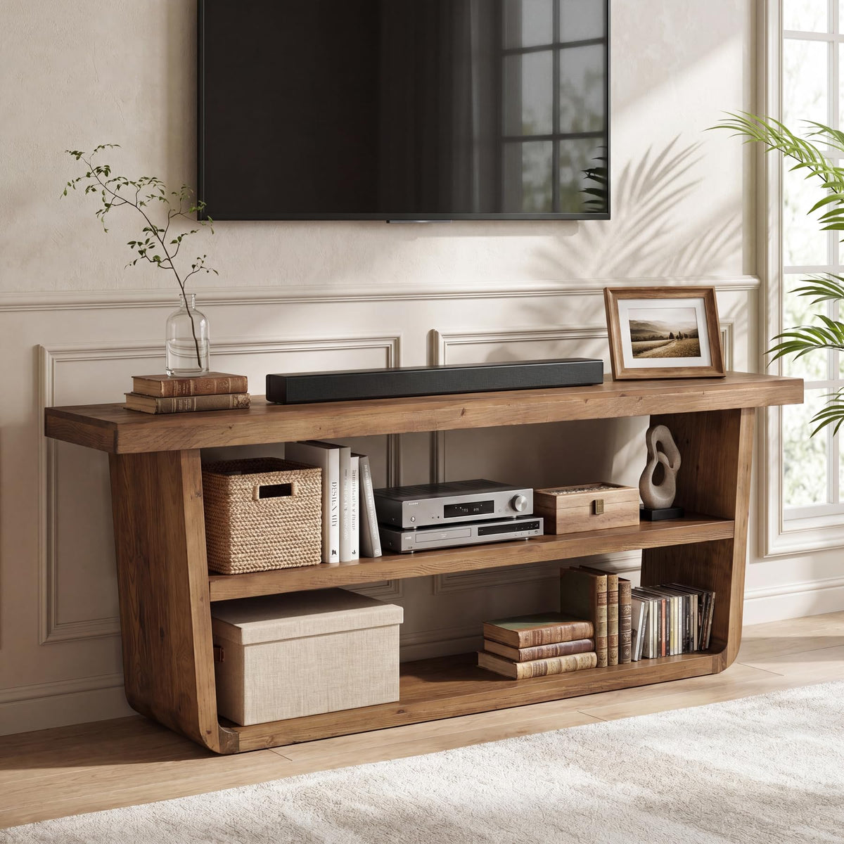 63" Solid Wood 3-Tier TV Stand C5197