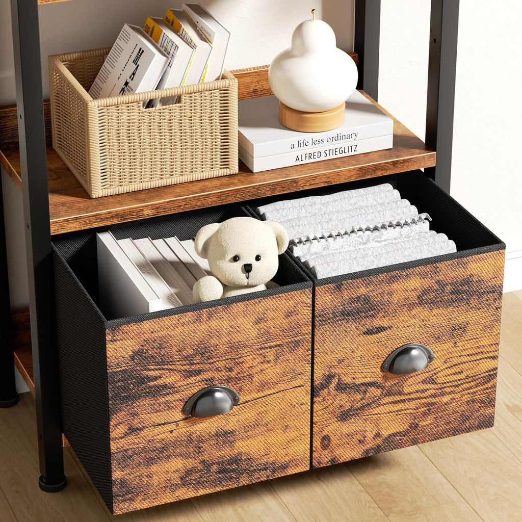 5-Tier Tall Bookshelf with 2 Fabric Drawers A39179