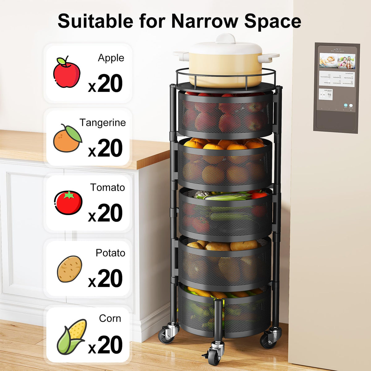 5 Tier Rotating Fruit Vegetable Basket Stand N157
