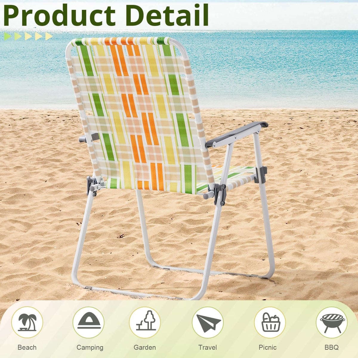 Oversize Webbed Folding Lawn Chair Set of 2 Yellow & Green D863