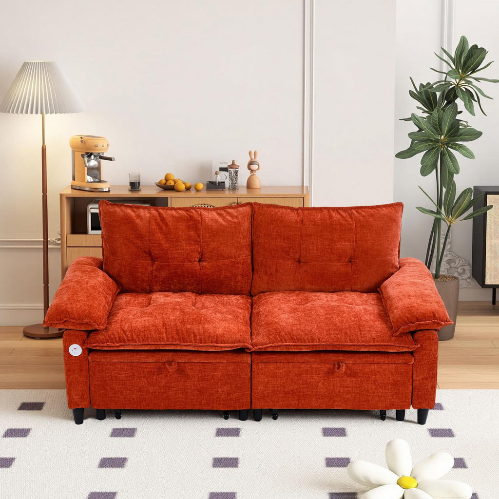 Orange Velvet Sleeper Sofa N468