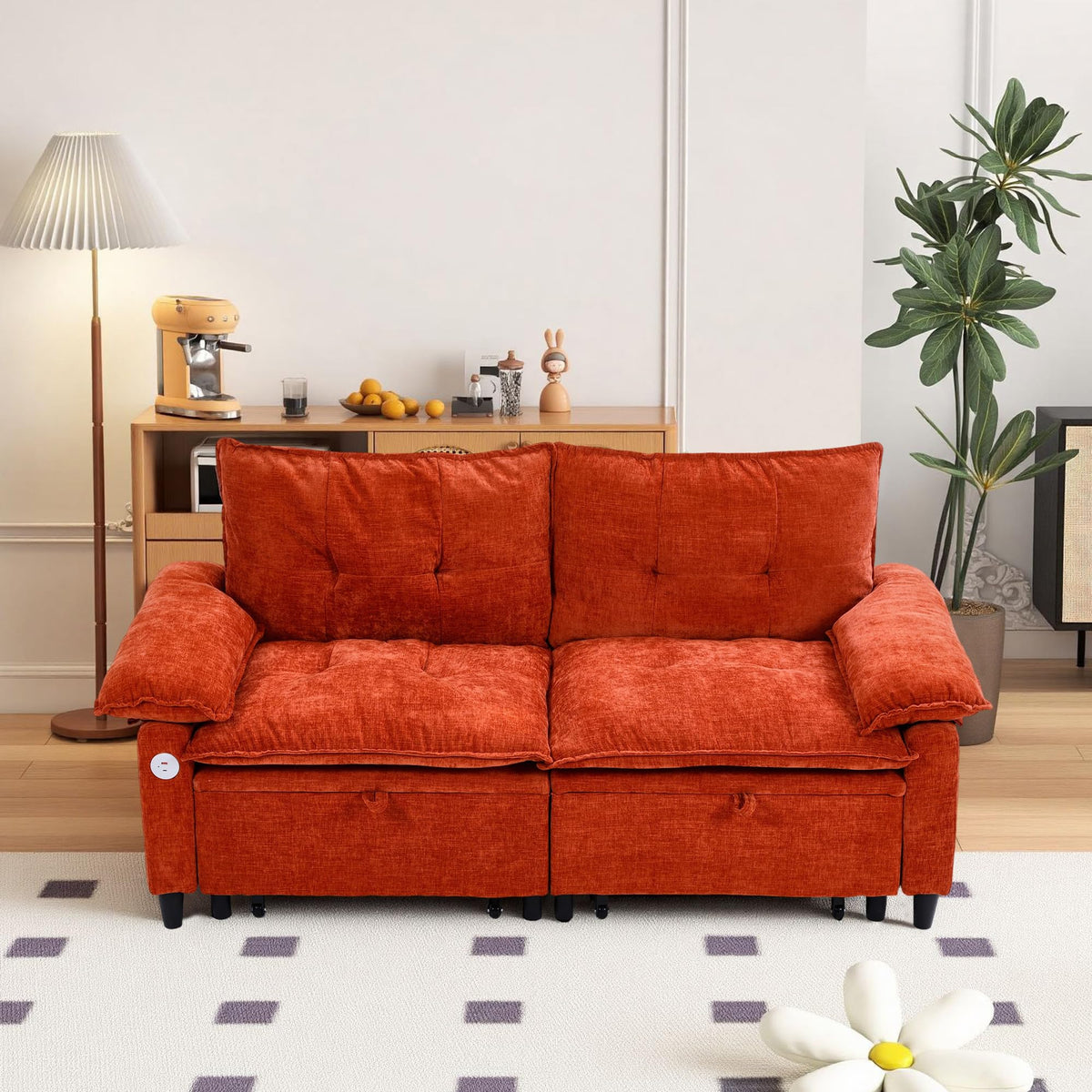 Orange Velvet Sleeper Sofa N468