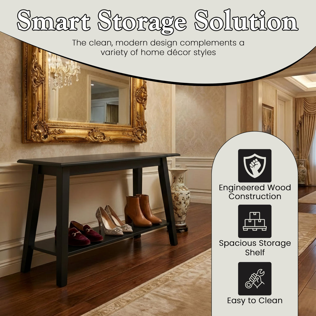 Black Wood Shoe Bench with Storage Shelf L214639