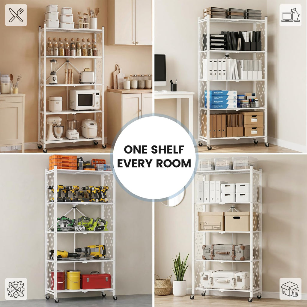 70.7" H 5 Tier Metal Storage Shelves on Wheels B112929