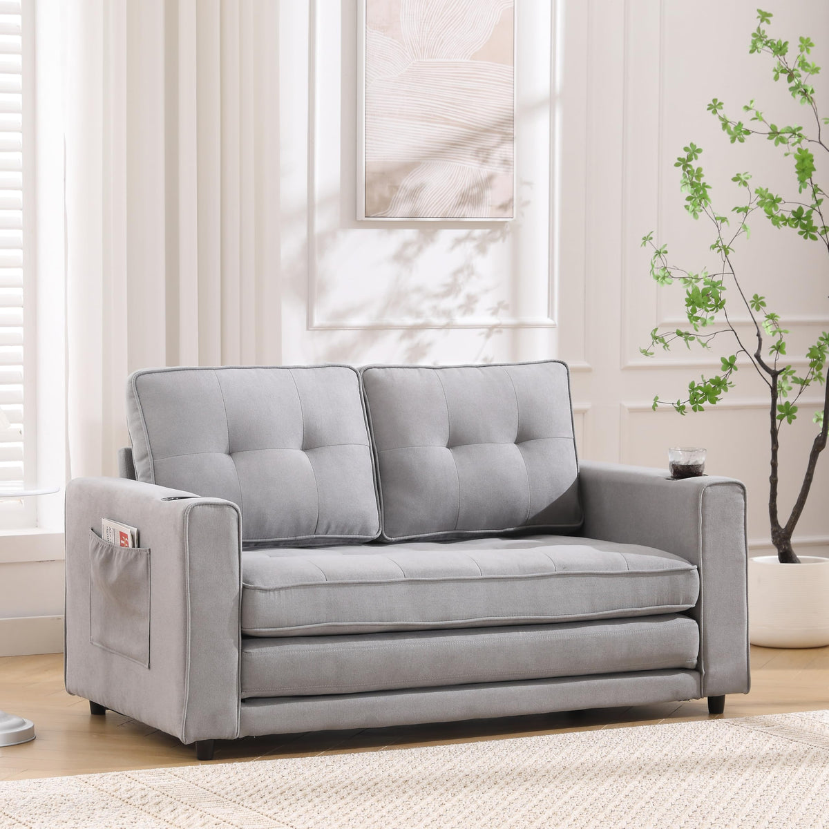 Light Gray Convertible Futon Sofa Bed K2850