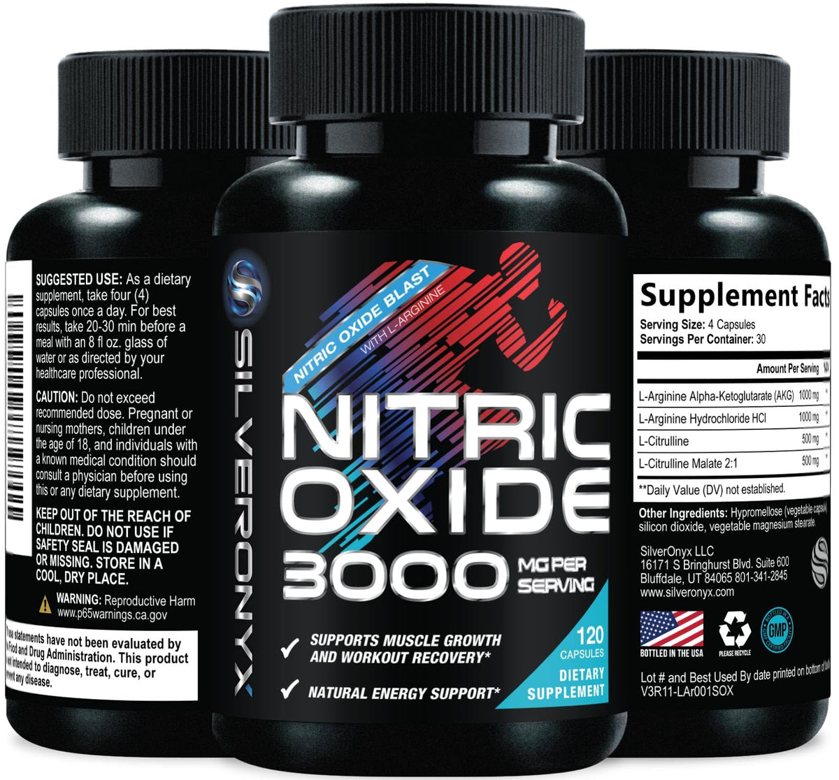 Nitric Oxide Supplement 3000mg Blend L-Arginine & L-Citrulline 120 Capsules I732