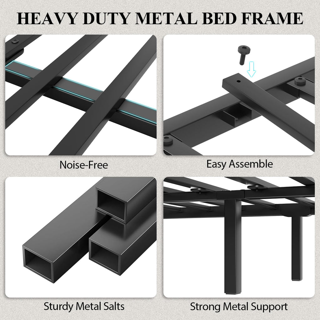 Full Size Bed Frame with Storage Headboard and LED Lights A317