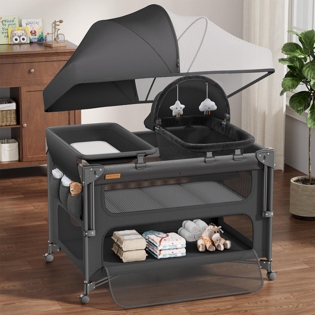 5-in-1 Baby Bassinet Bedside Crib with Changing Table D94058