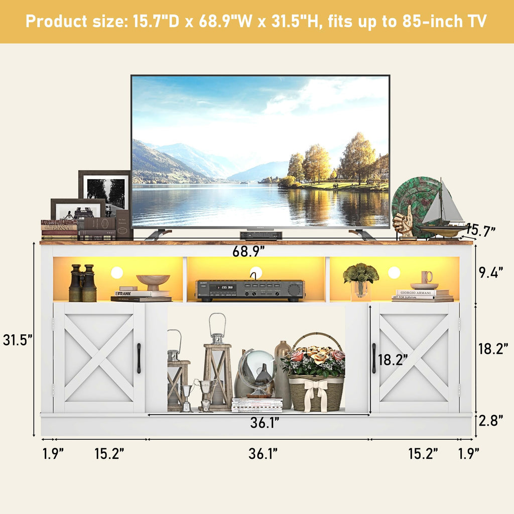 Farmhouse TV Stand for 70/75/80 Inch TV, White N118120