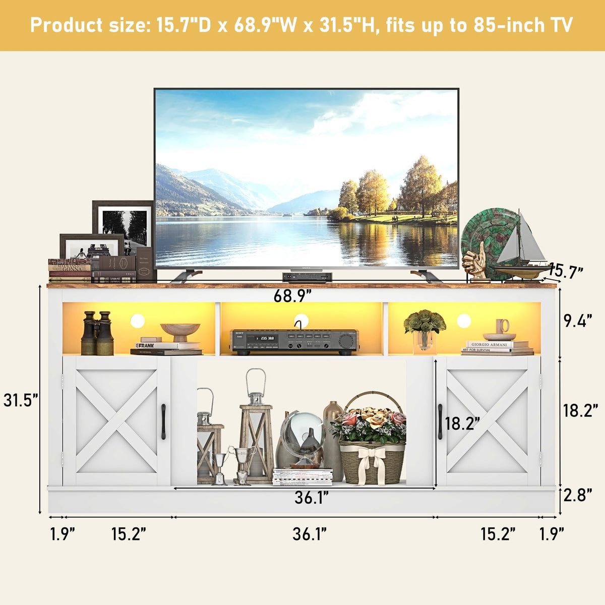 Farmhouse TV Stand for 70/75/80 Inch TV, White N118120