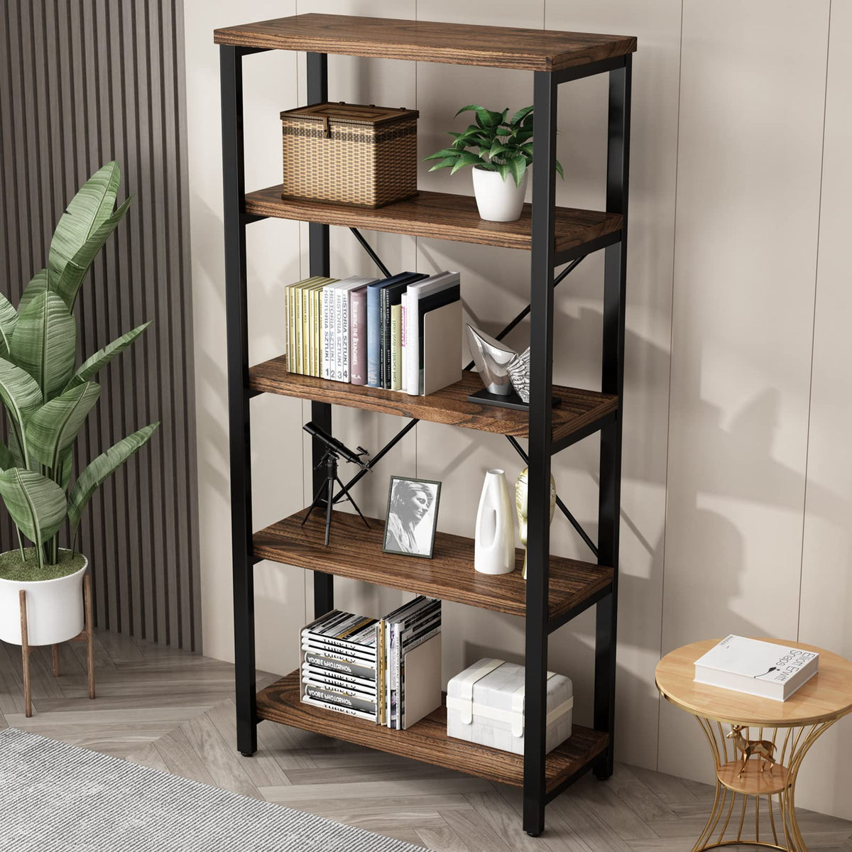 5-Tier Solid Wood Bookshelf E257650