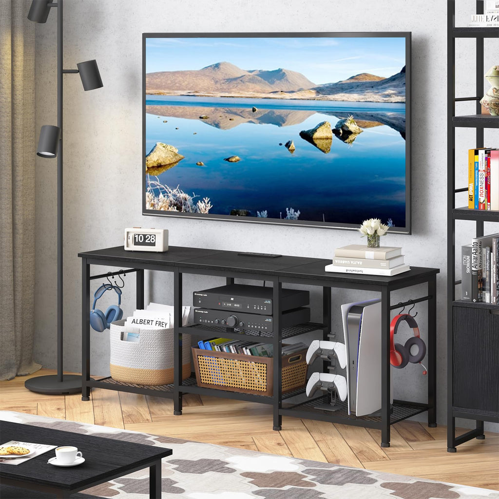 Black TV Stand with Outlets F689641