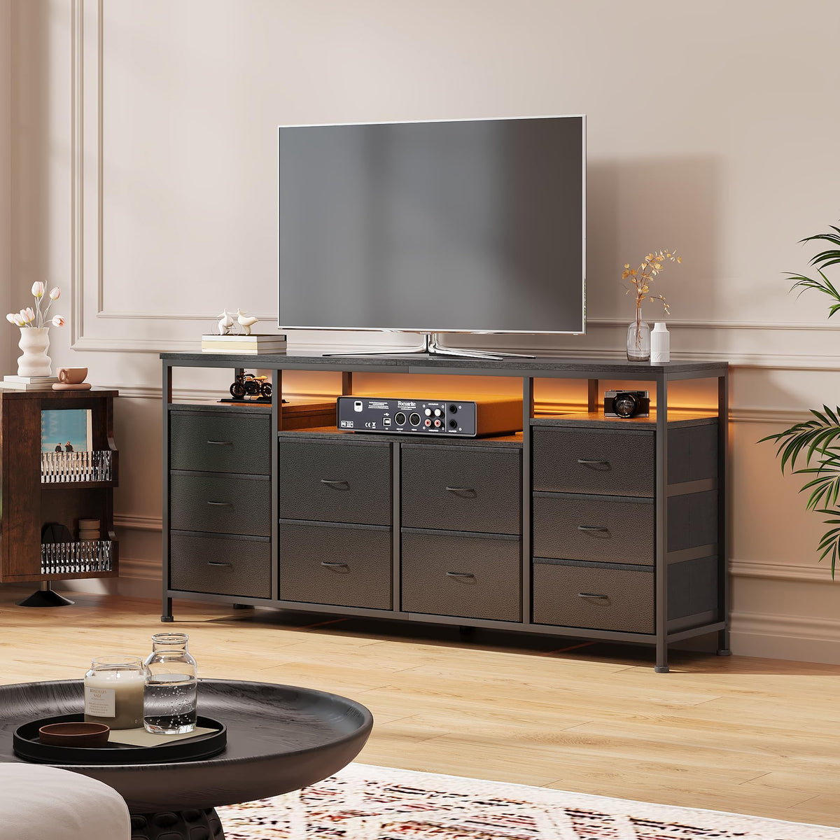 Black Fabric 10 Drawer Dresser I82434