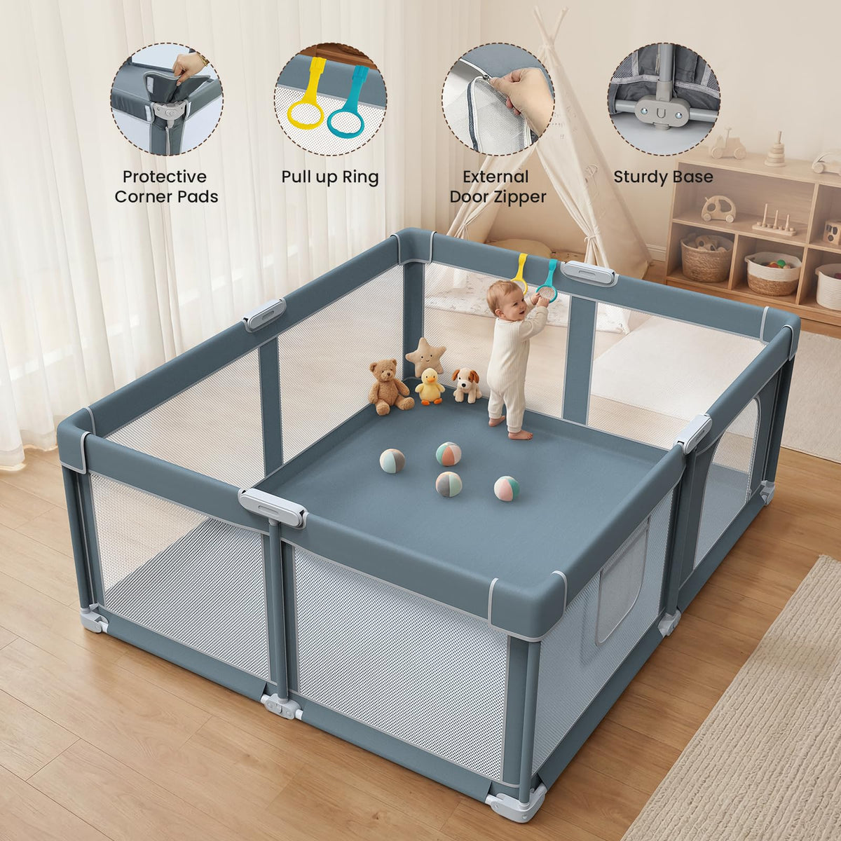 Foldable Baby Playpen 71x59 Inch R472527