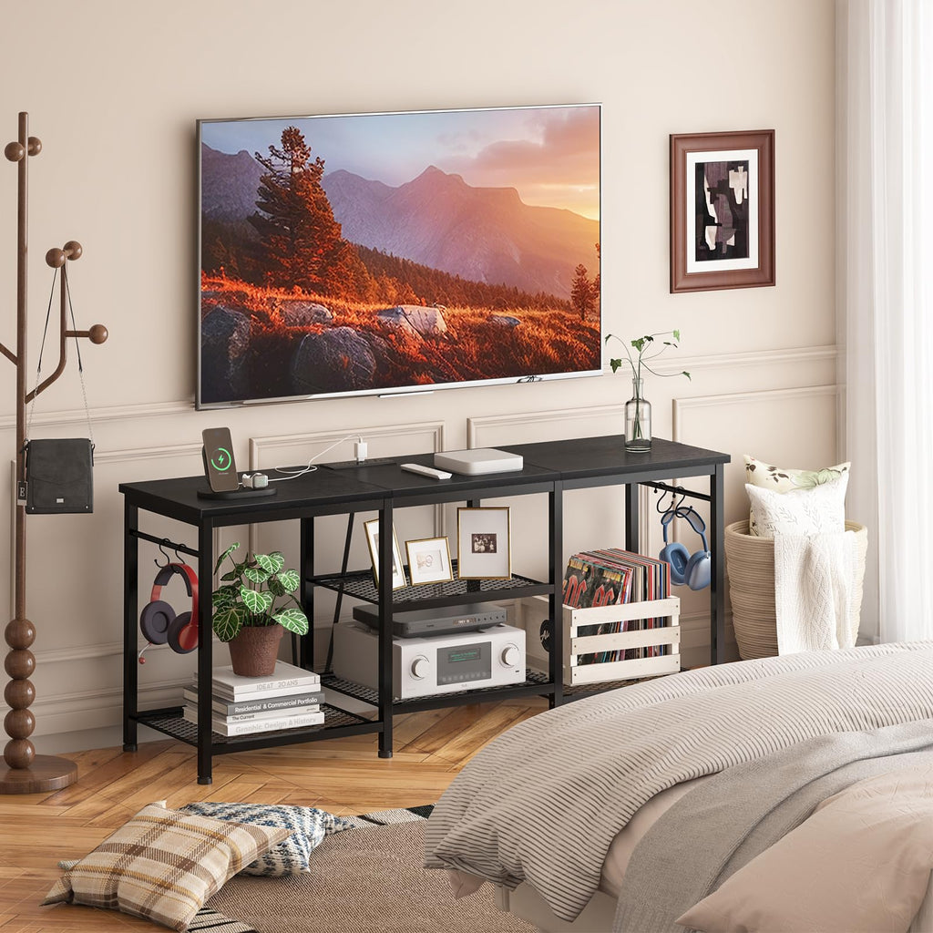 Black TV Stand with Outlets F689641