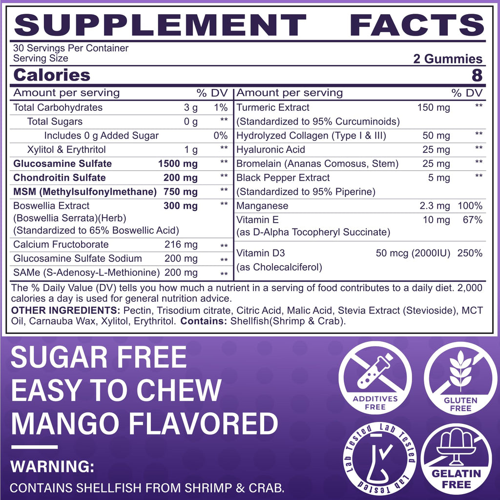 Glucosamine Chondroitin Gummies with MSM, No Sugar, 120 Cts P615