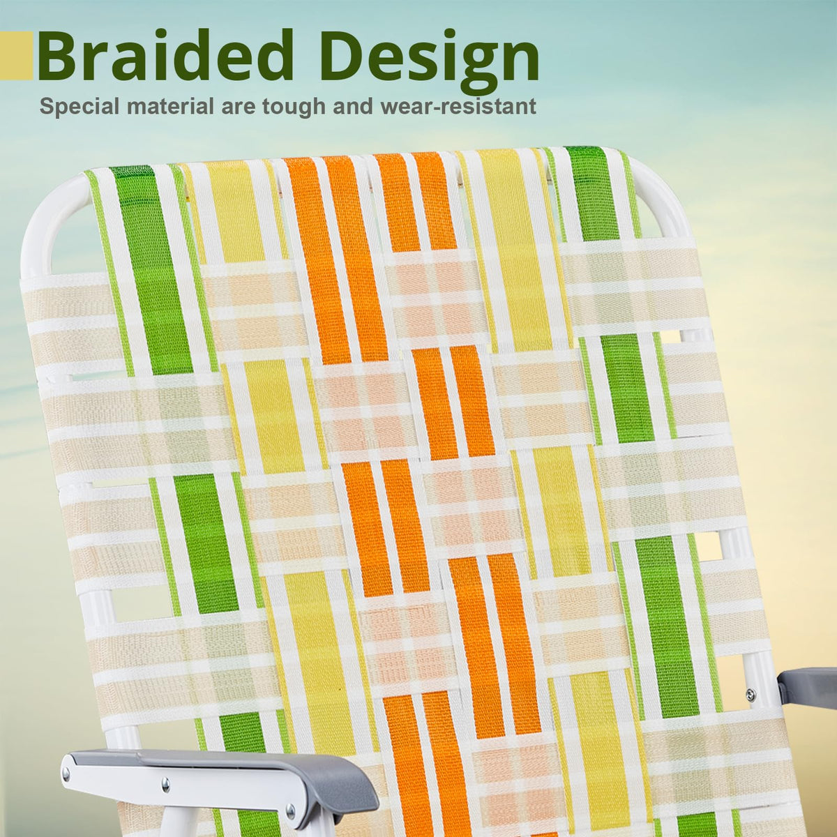 Oversize Webbed Folding Lawn Chair Set of 2 Yellow & Green D863