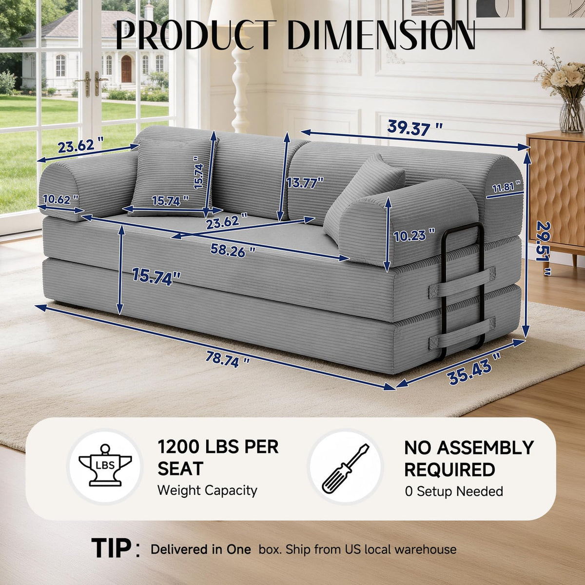Convertible Sofa Bed with High Back J8882