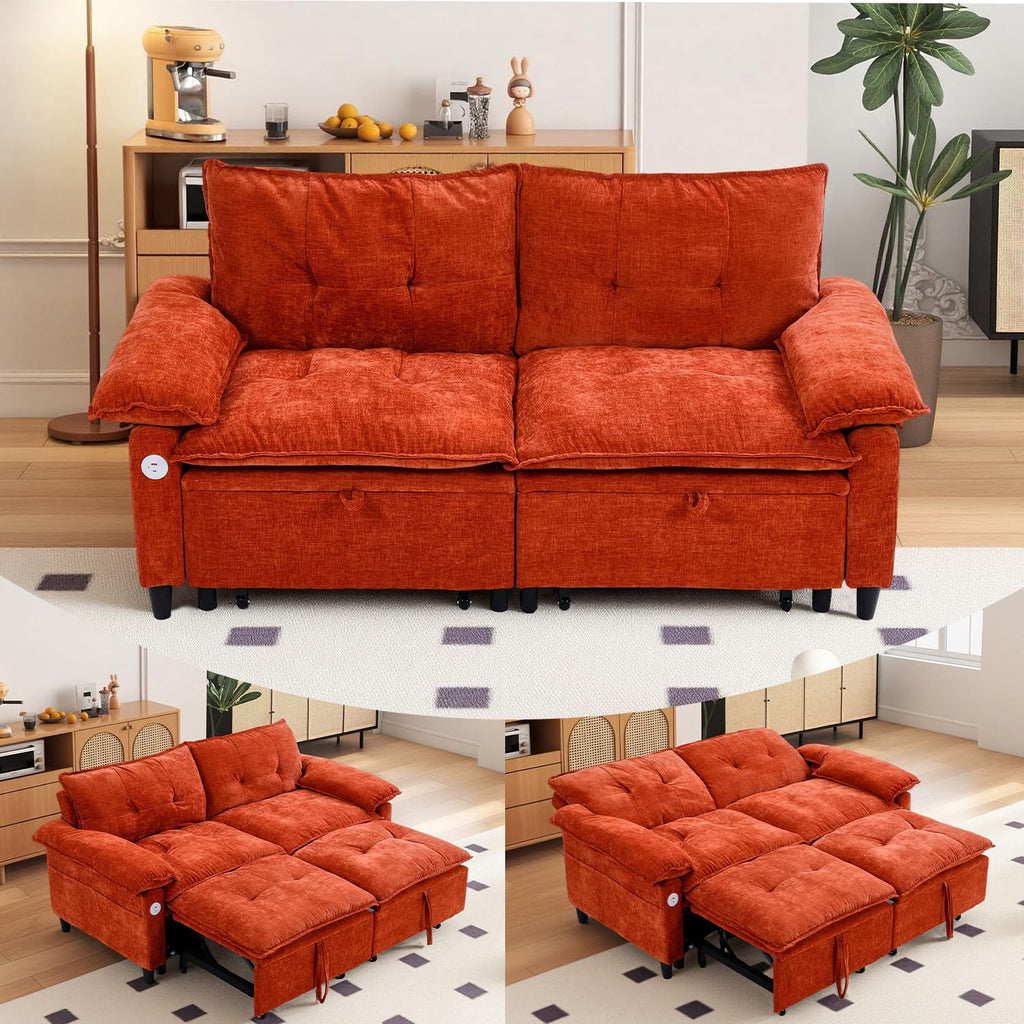 Orange Velvet Sleeper Sofa N468
