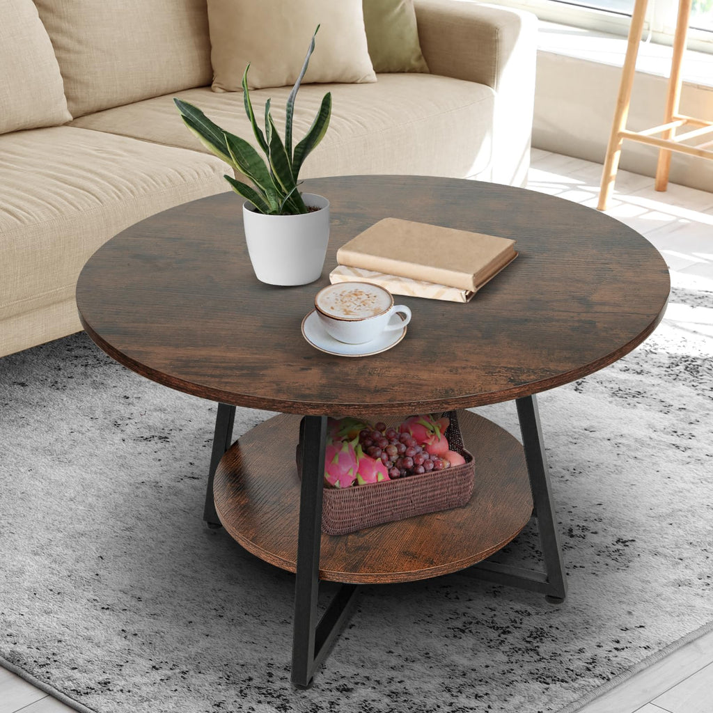 Round 2-Tier Wood Coffee Table with Storage K4486