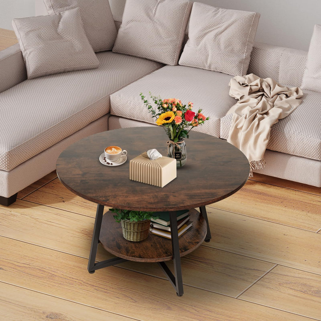 Round 2-Tier Wood Coffee Table with Storage K4486