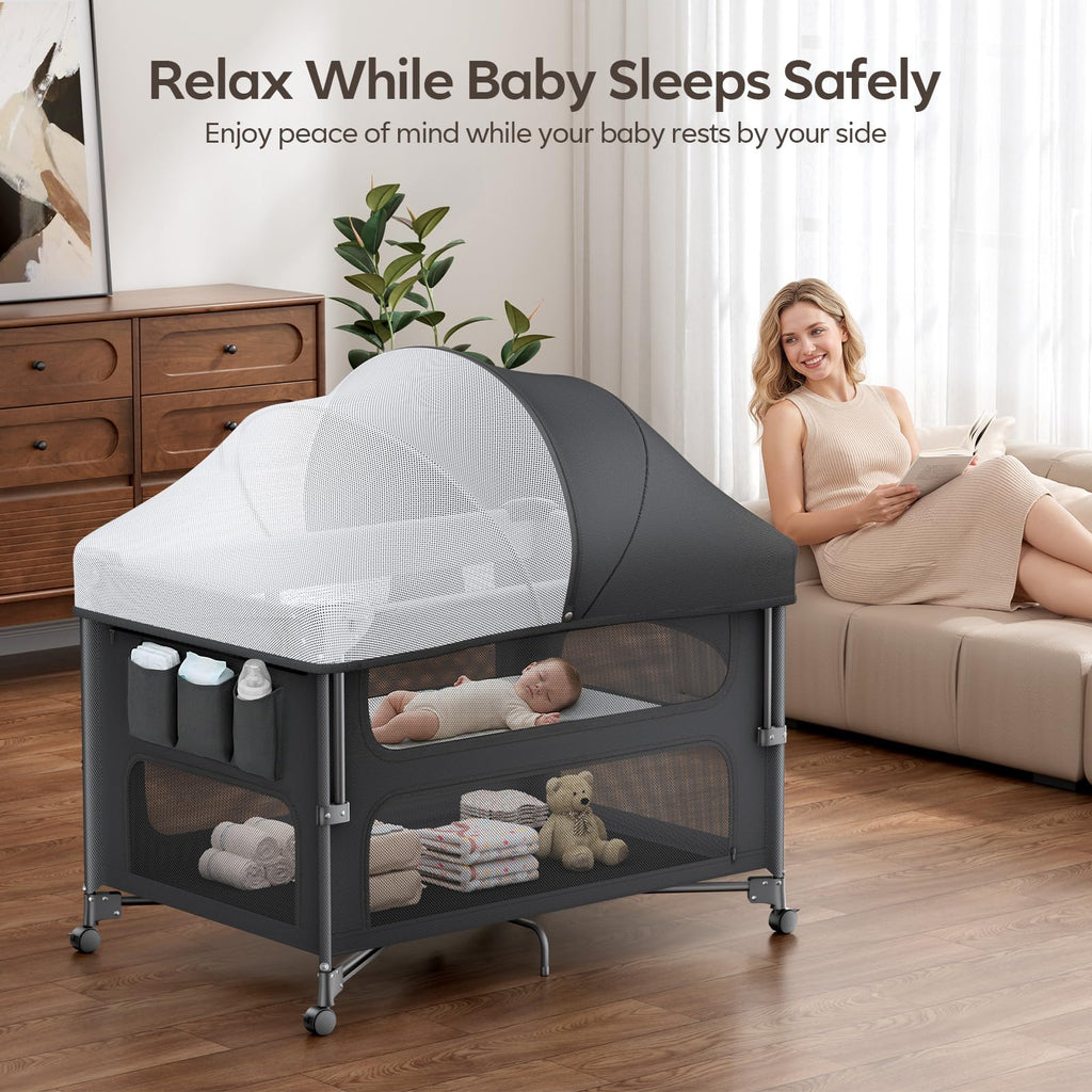 5-in-1 Baby Bassinet Bedside Crib with Changing Table D94058