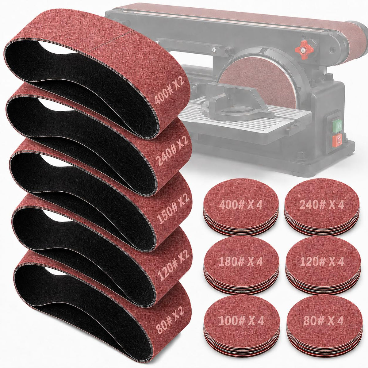 34 Pieces Sanding Belts and PSA Sanding Discs Set Alumina D430