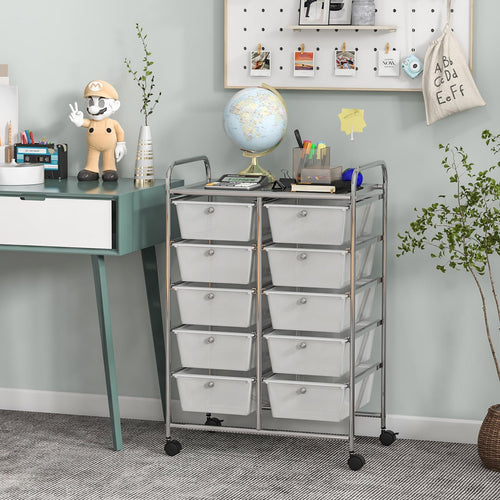 10 Drawer Rolling Storage Cart with Metal Frame L360310