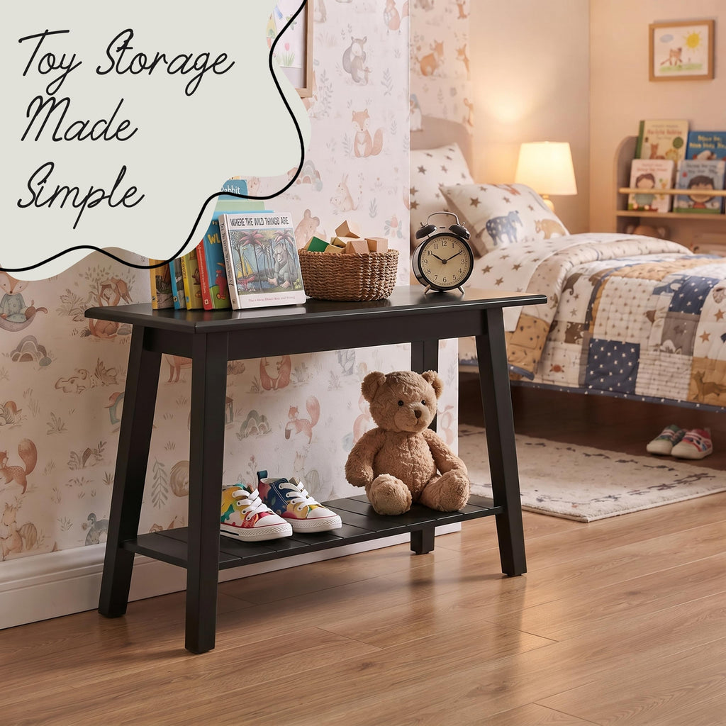 Black Wood Shoe Bench with Storage Shelf L214639