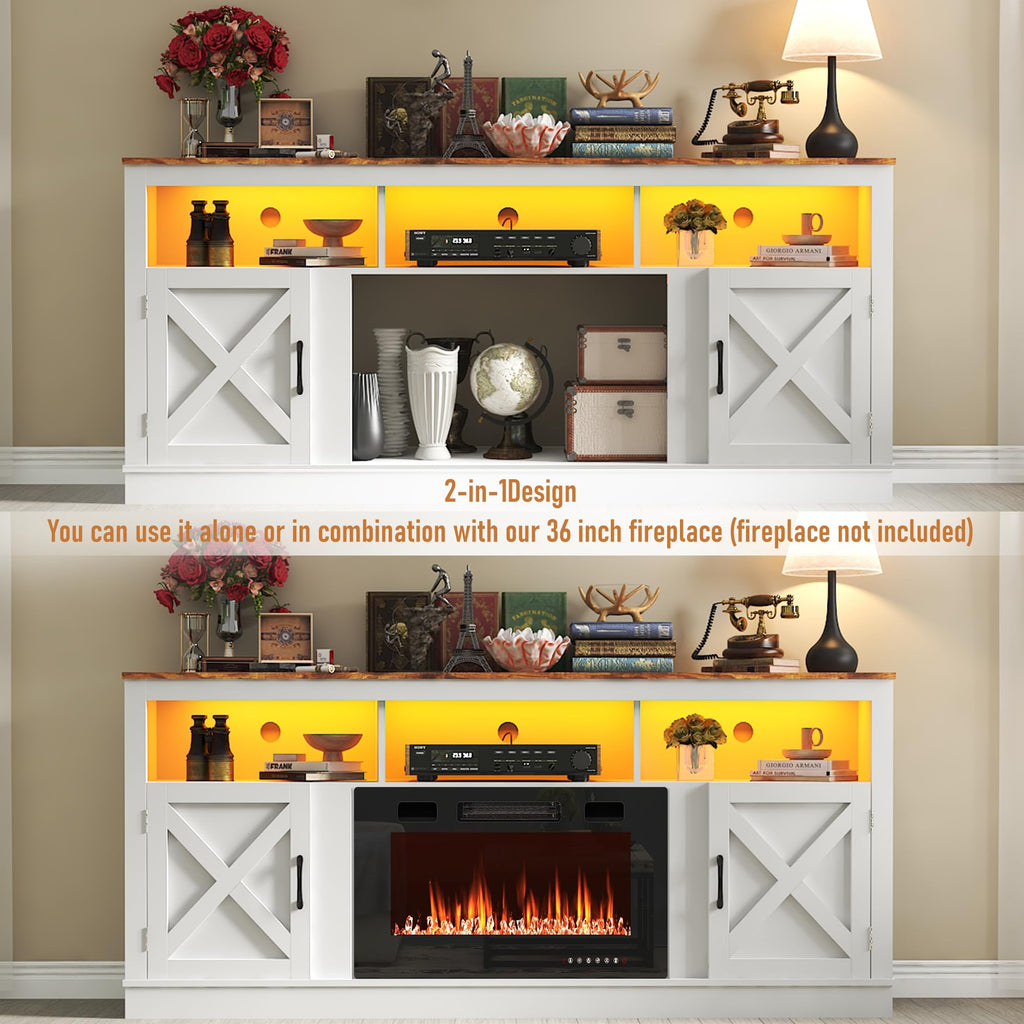 Farmhouse TV Stand for 70/75/80 Inch TV, White N118120
