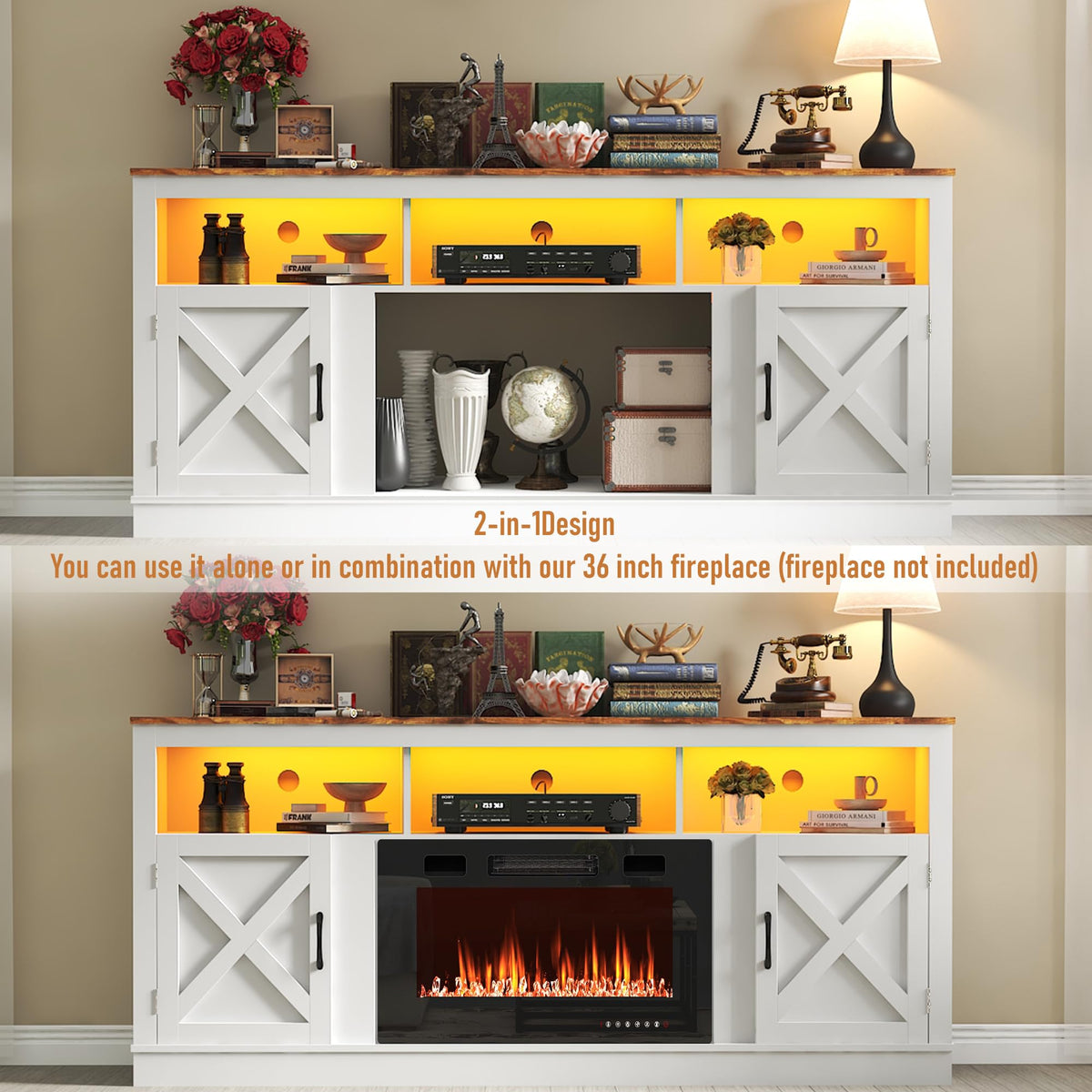 Farmhouse TV Stand for 70/75/80 Inch TV, White N118120