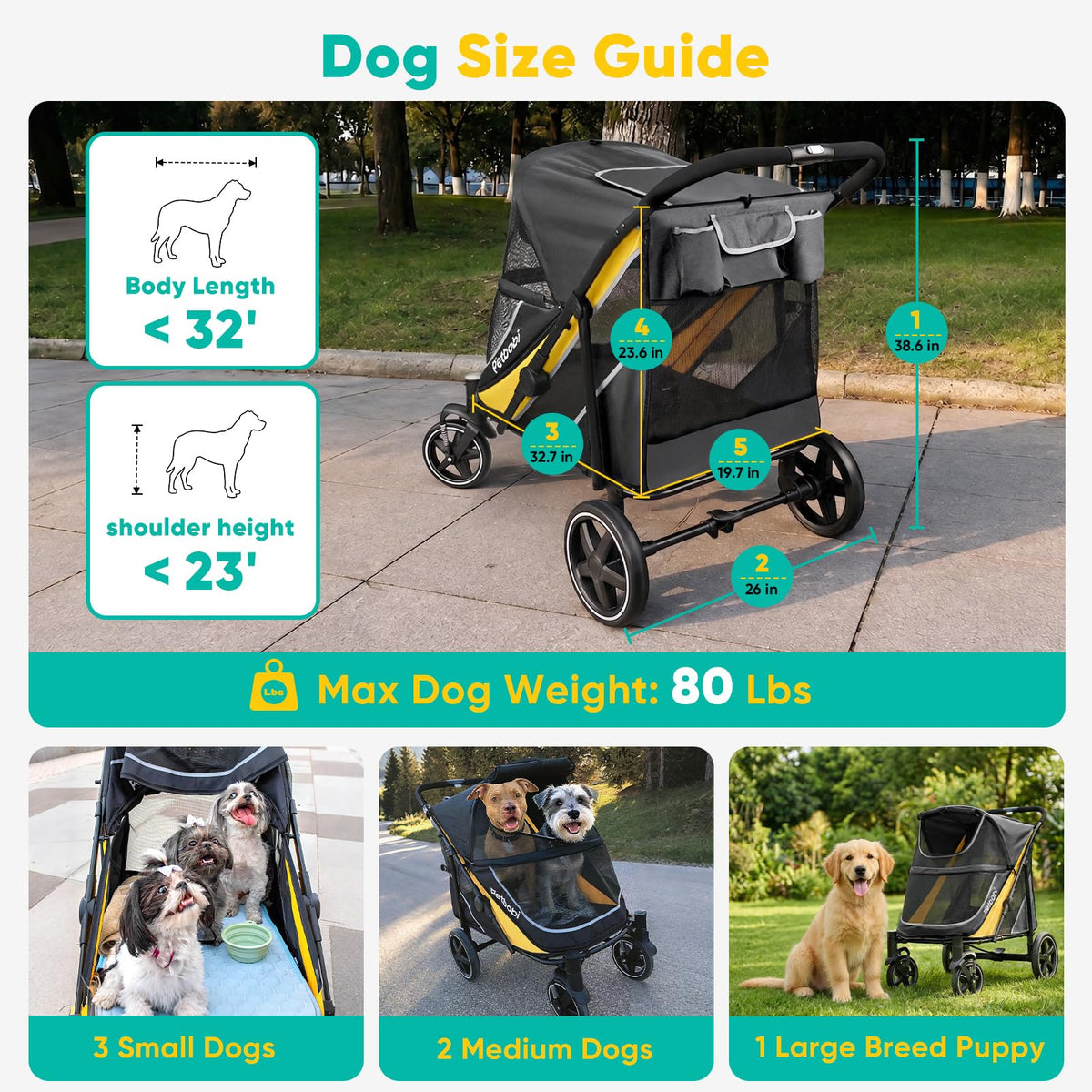 Dog Stroller for Large Medium Dogs up to 80 lbs F1333