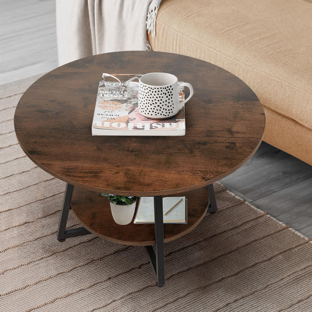 Round 2-Tier Wood Coffee Table with Storage K4486