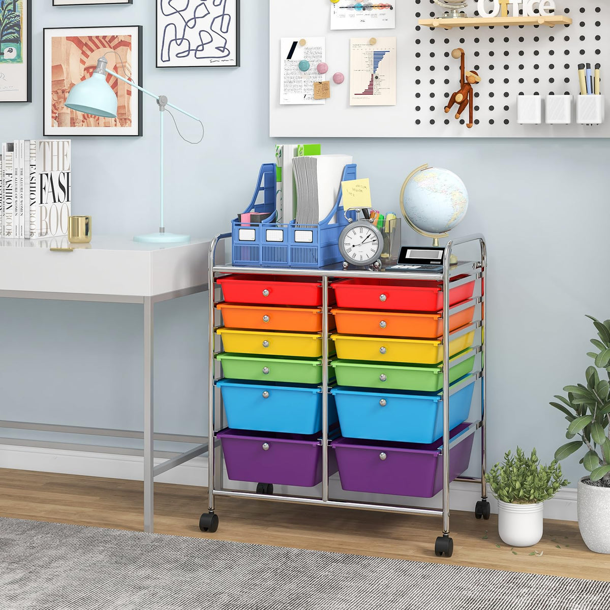 12 Drawer Rolling Storage Cart with Lockable Wheel & Metal Frame T3424