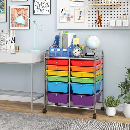12 Drawer Rolling Storage Cart with Lockable Wheel & Metal Frame T3424