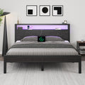 Full Size Bed Frame with Storage Headboard and LED Lights A317