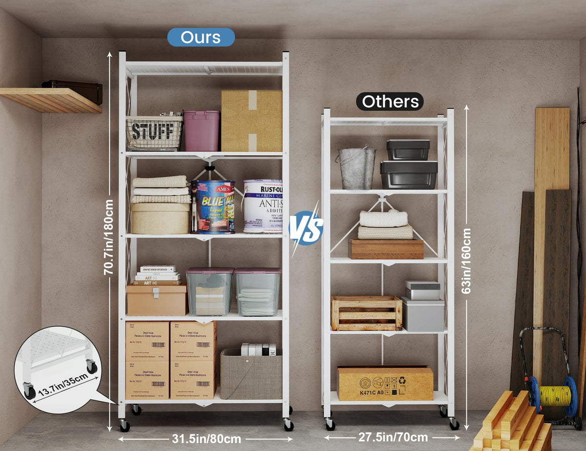 70.7" H 5 Tier Metal Storage Shelves on Wheels B112929
