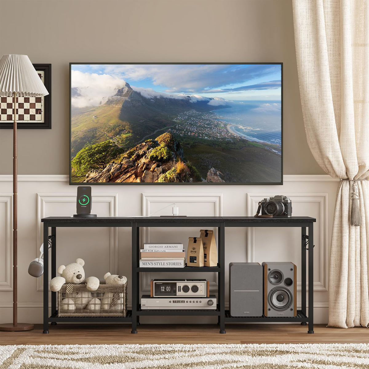 Black TV Stand with Outlets F689641