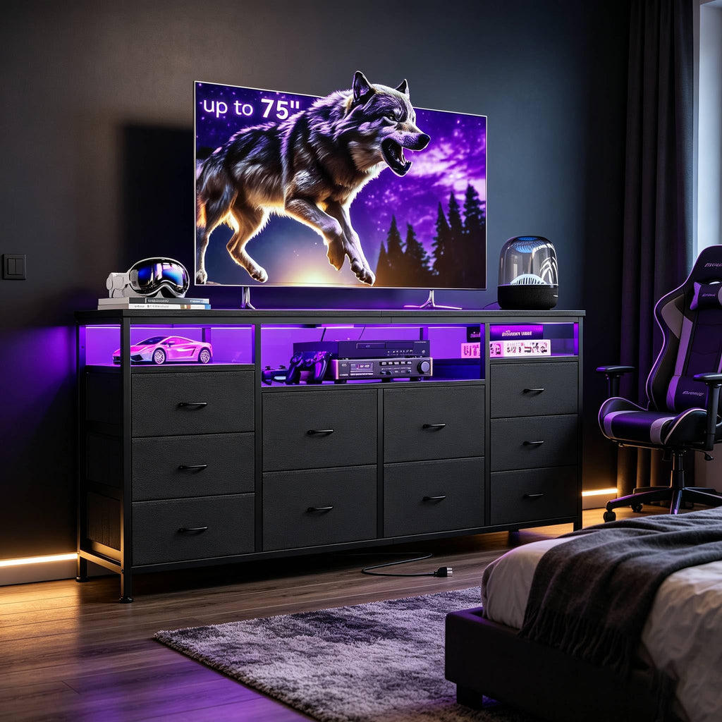 Black Fabric 10 Drawer Dresser I82434