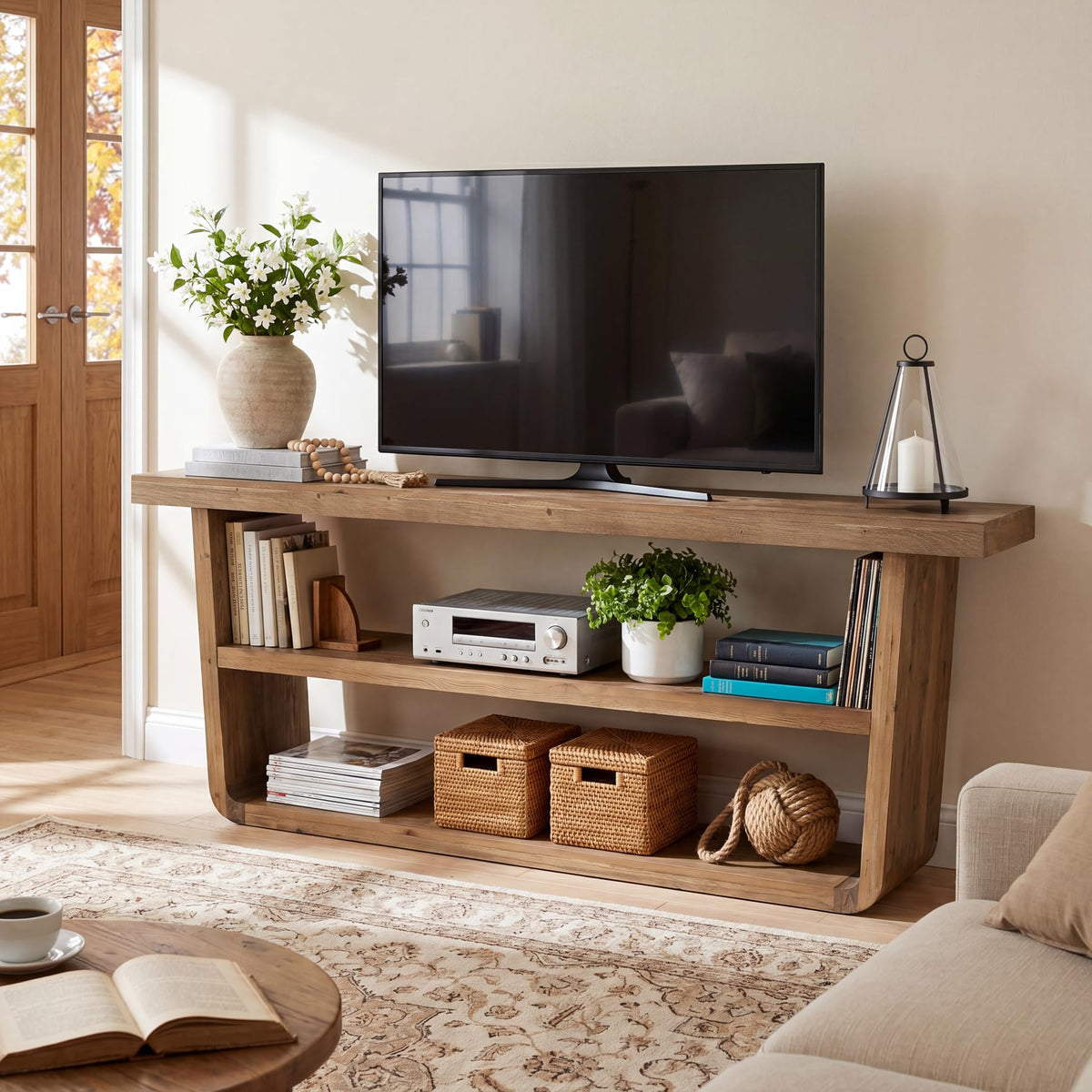 63" Solid Wood 3-Tier TV Stand C5197
