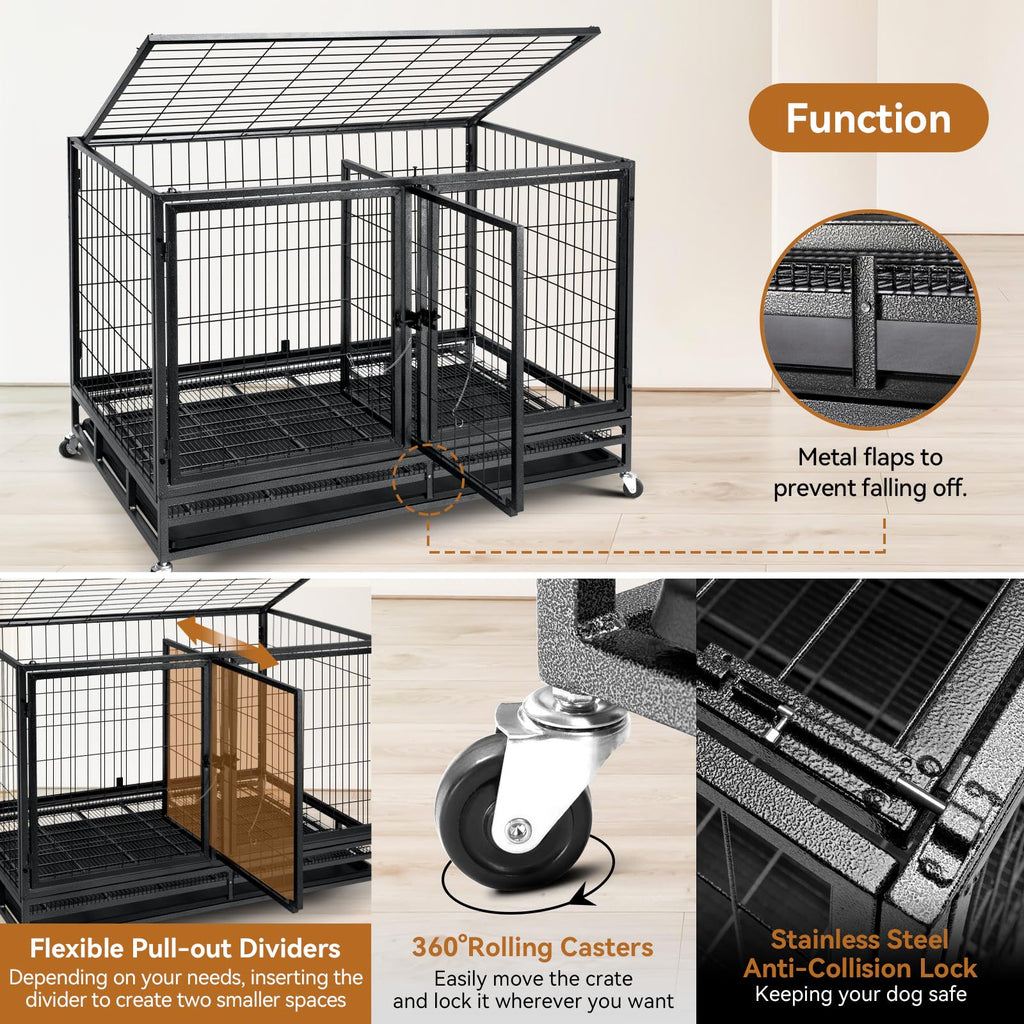 48 inch Large Wire Dog Crate with Lockable Wheels C7709