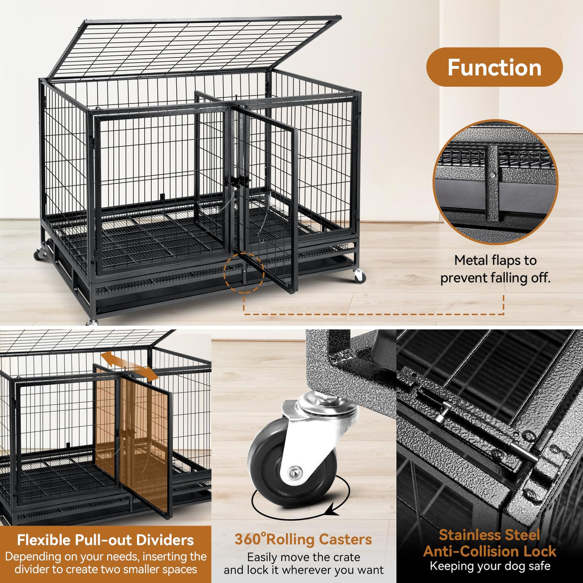 48 inch Large Wire Dog Crate with Lockable Wheels C7709