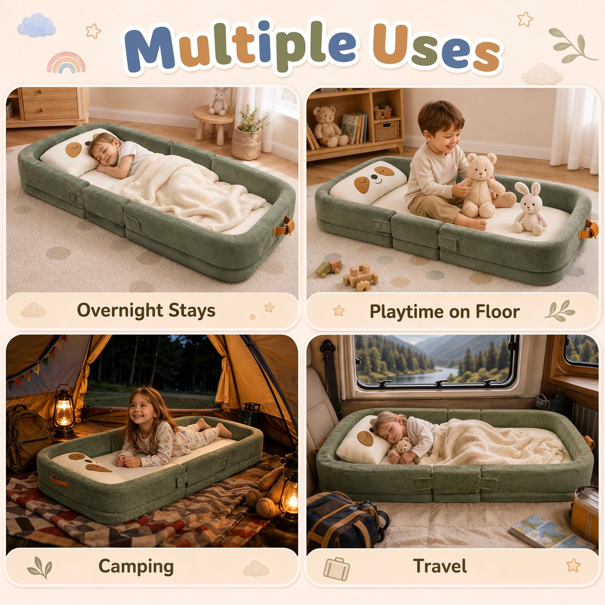 Foldable Portable Toddler Travel Bed with Pillow V63972