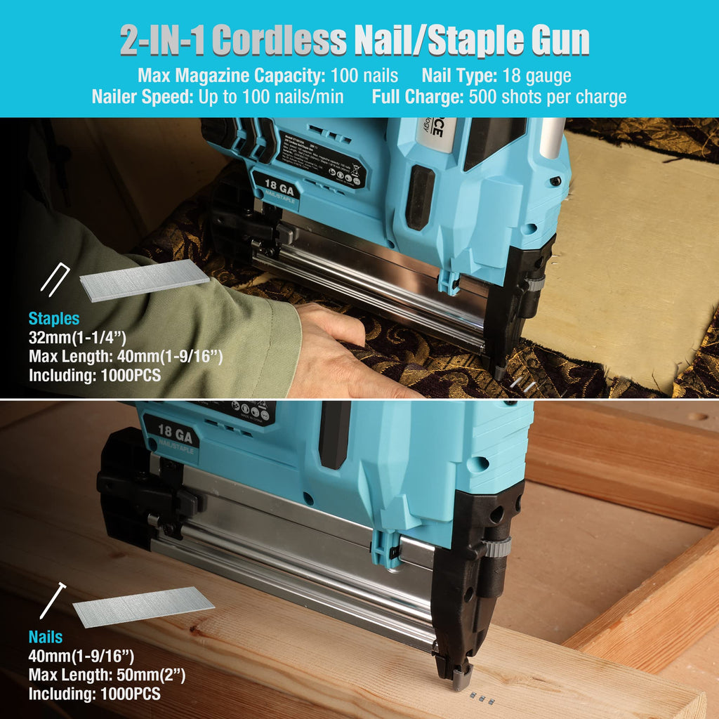 20V Cordless 18 Gauge 2-in-1 Nail Staple Gun W335491