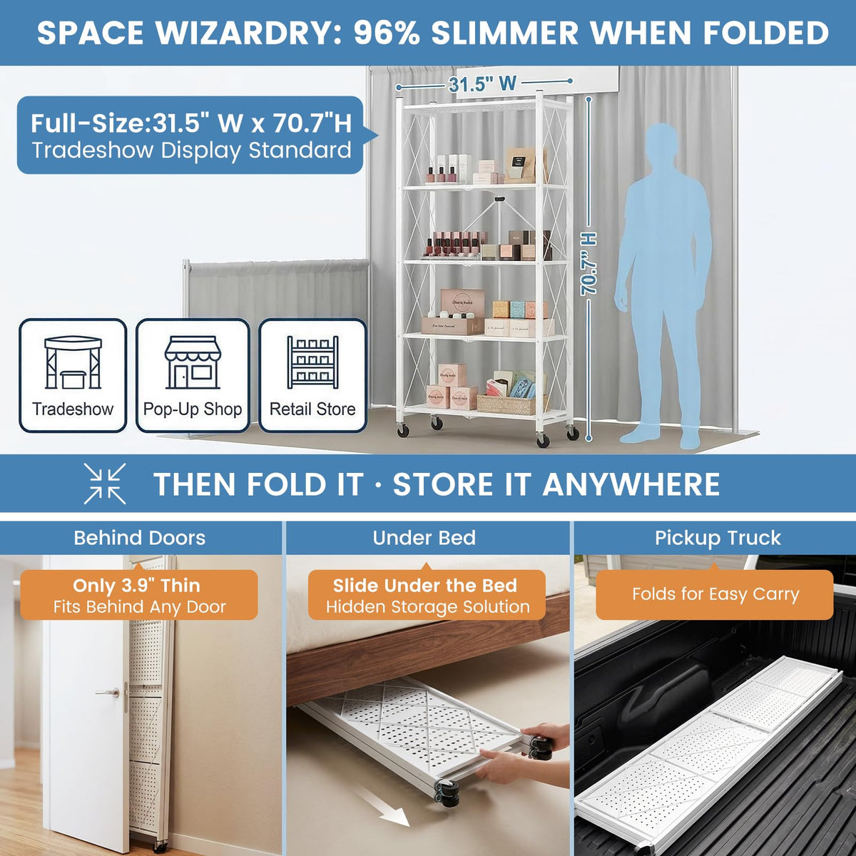 70.7" H 5 Tier Metal Storage Shelves on Wheels B112929