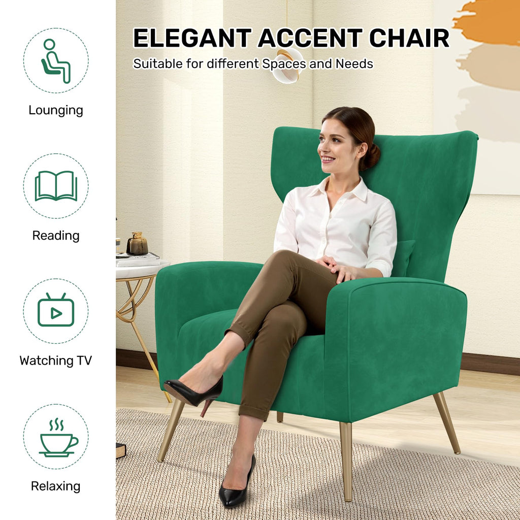 Velvet Accent Chair Set of 2 Wingback Green R925