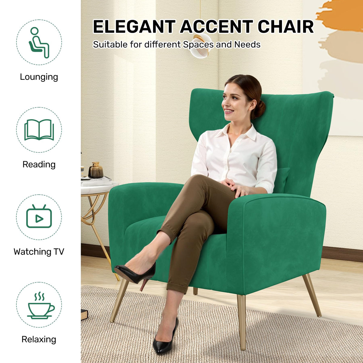 Velvet Accent Chair Set of 2 Wingback Green R925